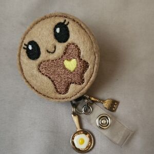 Cute Beige Felt Cookie Badge Reel with Star Detail - Kids Accessories
